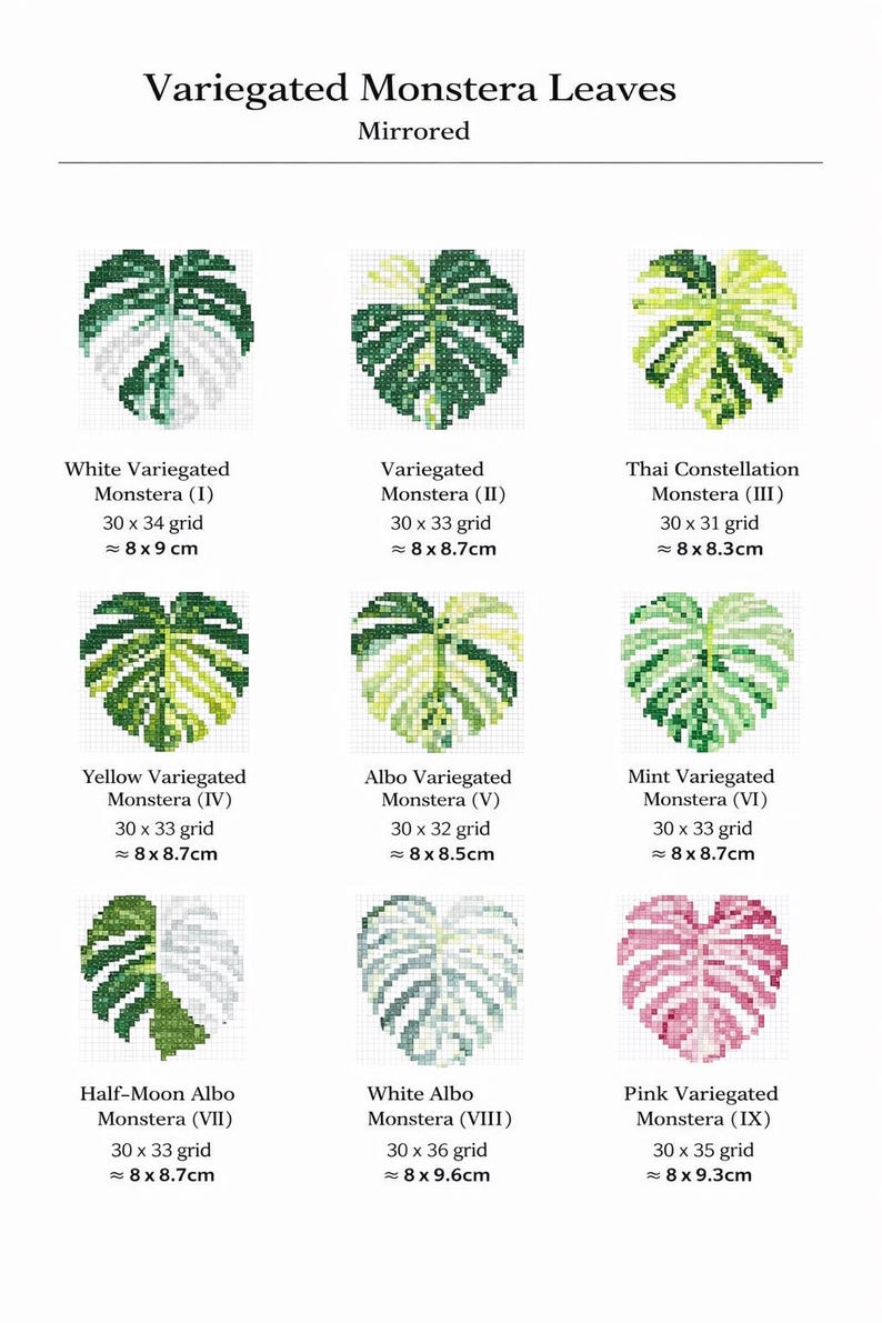 Variegated Monstera Fuse Bead Pattern 9 Designs Digital Download - Etsy