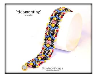 Bead pattern PDF  Beaded Bracelet Adamantine made with seed beads, fire polished rounds and Superduo beads
