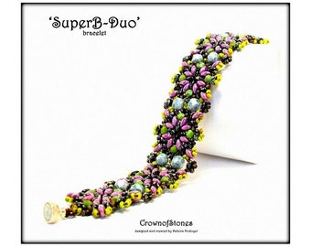 Bead pattern PDF Bracelet Superb-Duo made with seed beads, fire polished rounds and Superduo beads
