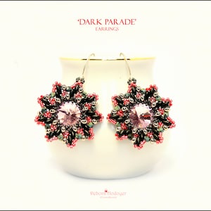 Schema Anleitung PDF Orecchini ""Dark Parade"" mit Swarovski und Superduo."