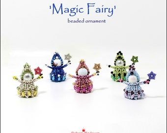 Wzór koralikowy, miniaturowa ozdoba z koralików Magic Fairy wykonana z koralików nasiennych, koralików Delica, Superduos i bicone