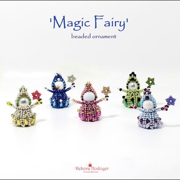 Wzór koralikowy, miniaturowa ozdoba z koralików Magic Fairy wykonana z koralików nasiennych, koralików Delica, Superduos i bicone