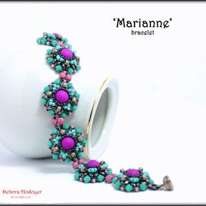 Bead pattern DIY Marianne bracelet made with MiniDuo, Czech Bicone , Seed beads and Round beads