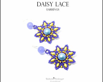 Wzór koralikowy w formacie PDF Kolczyki koralikowe "Daisy Lace" wykonane z koralików nasiennych, koralików okrągłych i koralików Superduo