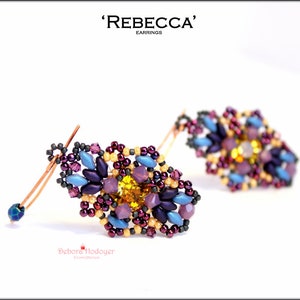 Pendientes de cuentas con patrón de cuentas Rebecca hechos con Superduo, cuentas de semillas, bicono, chatón xilion y cuentas pulidas al fuego