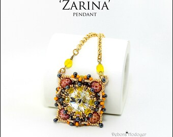 Bead pattern beaded penadant 'Zarina' made with seed beads, crystals, Superduo, drop beads and fire polished rounds