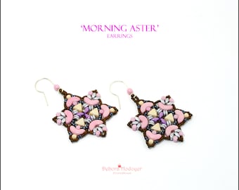 Bead pattern beaded earrings 'Morning Aster' made with seed beads and Puca beads