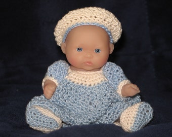 Crocheted Wine & Roses 5" doll outfit in Blue and Cream