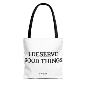 Inspiring Tote Bag - &quot;I Deserve Good Things&quot; - Motivational Bag, Eco-Friendly Shopping Tote, Personalized Gift, Everyday Use, Positive [...]