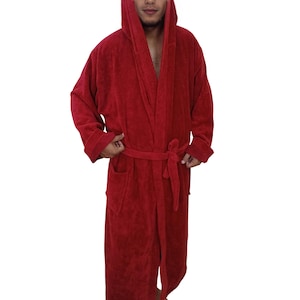 Handmade Terry Clothing Cotton Hooded Bathrobe for Men - UltraSoft Plush Velour - With Belt and Pockets - Heavy and Warm