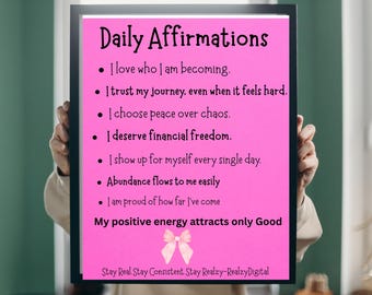 Daily Affirmations Printable | Positive Quotes for Self-Care & Mindset | Instant Download Digital Wall Art