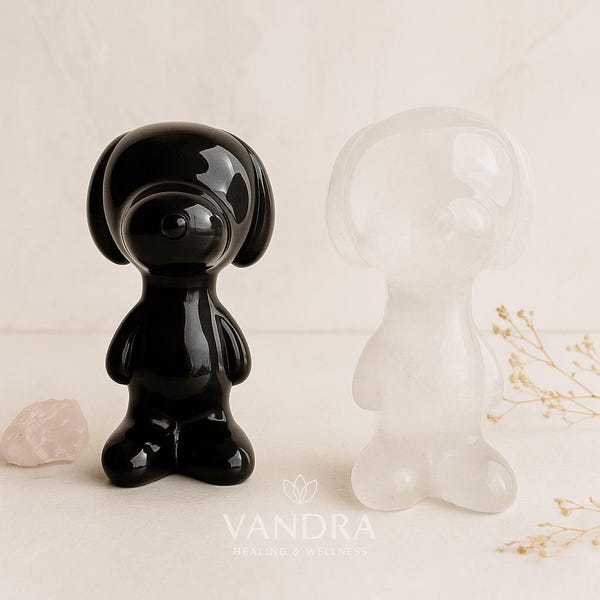 Cosmic Snoopy Crystal Guardians – Obsidian & Clear Quartz