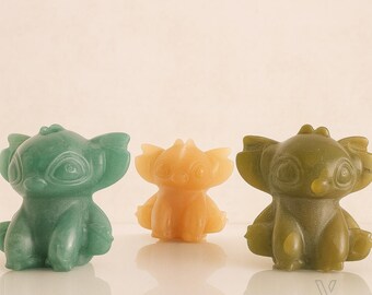 Crystal Stitch Figurine | Green Aventurine, Moss Agate, Yellow Calcite | Cute Crystal Carving | Kawaii Crystal Gift