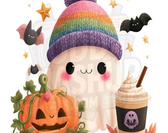 愛らしいハロウィンゴーストデコレーション：気まぐれで不気味な季節 PNG（デジタルダウンロード）