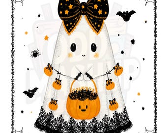 Kawaii Halloween Ghost & Pumpkin Clipart: Spooky Season PNG (Digital Download)