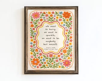 Impressão de citação de Virginia Woolf | Arte de parede inspiradora | Download digital de "Um quarto só para você" | Pôster com citação literária floral motivacional