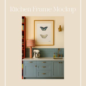 Kitchen Art Frame Mockup | DIN A Poster Mockup with Mat | PSD Smart Object | High Resolution Interior Scene | Etsy Wall Art Display