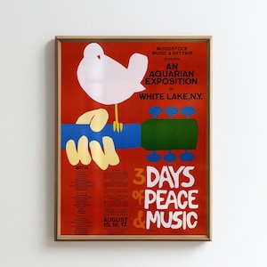 Vintage Woodstock Printable Poster | High-Resolution Digital Download | Peace & Music | 1969 Music Festival Art | Retro Hippie Wall Decor