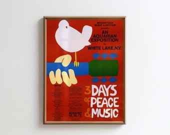 Manifesto d'epoca di Woodstock: arte del festival musicale del 1969 (file PNG scaricabile digitalmente)