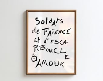 French Typography Print, Quote Poster, Minimalist Black White Wall Art, Handwritten Script Print, Modern Neutral Decor Download