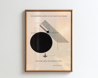 Abstract Geometric Wall Art Print | Rainer Maria Rilke Quote Poster | Minimalist Black and Grey Modern Digital Download