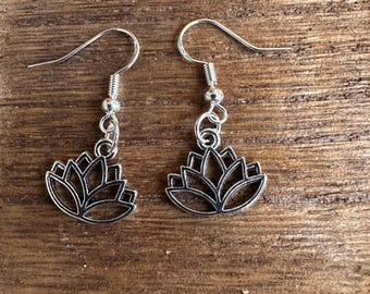Sterling Silver Lotus Flower Dangle Earrings: Boho Spiritual Jewelry