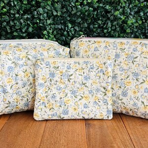 Spring Floral Makeup Bag- Boxy Bag-Zipper Coin Bag- Cosmetic Bag-Quilted Bag