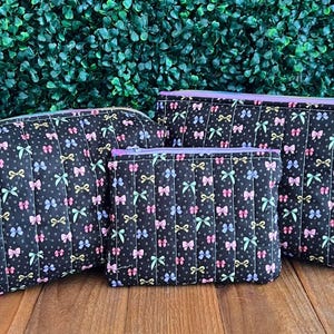 Rainbow Bow Makeup Bag- Boxy Bag-Zipper Coin Bag- Cosmetic Bag-Quilted Bag- Bows Bag