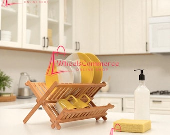 Tier Bamboo Dish Drying Rack for Kitchen Counter - Collapsible 2 - Foldable Space-Saving Wooden Dish Drainer for Dishes, Plates, Cups