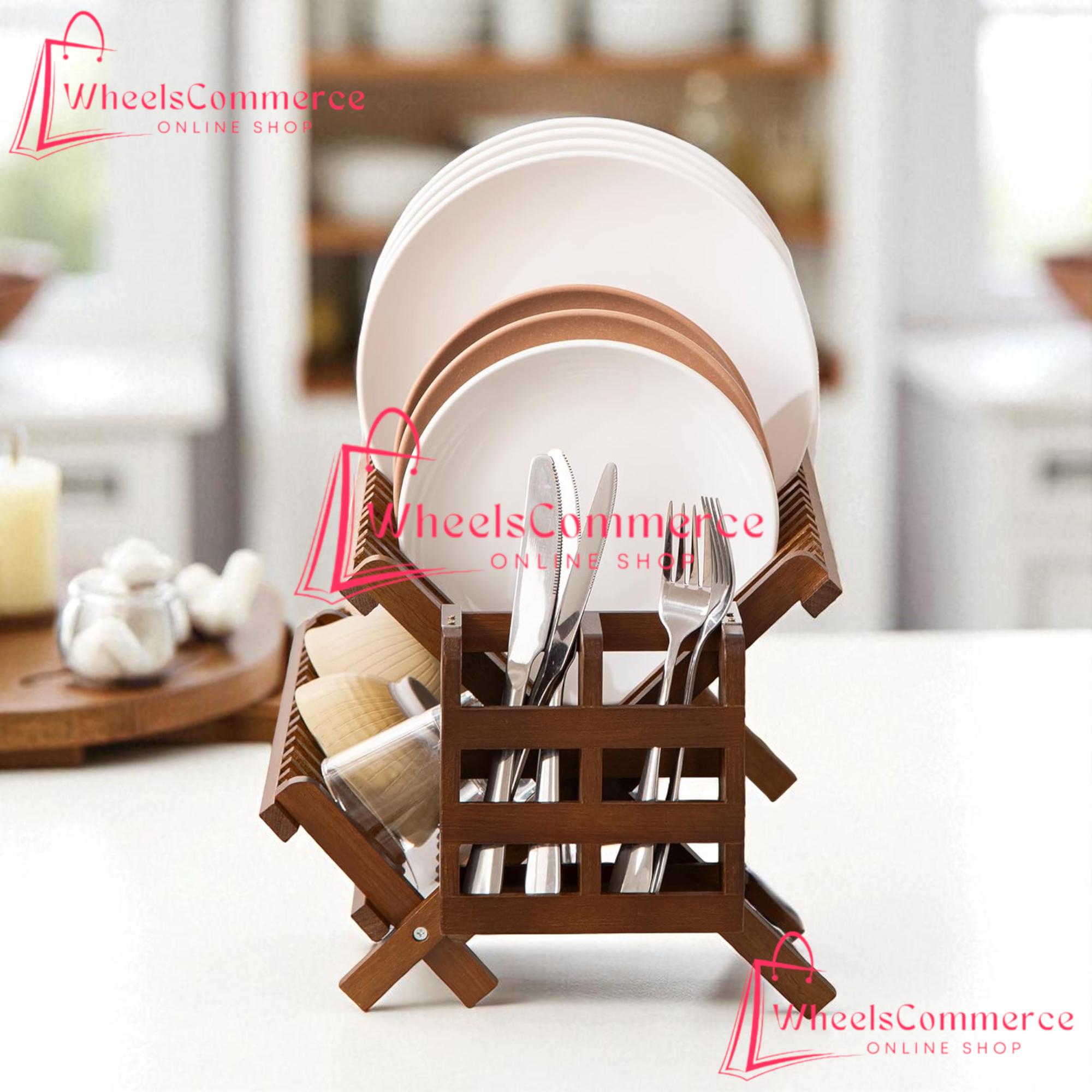 Dish Rack, Teak Folding 2-tier Collapsible Drainer Dish Drying Rack ...