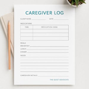 Daily Caregiver Log | Printable PDF for Home Care & Special Needs | Track Meds, Hygiene, Meals, Mood, and Notes