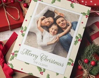 Personalized Christmas Photo Card Template | Holly Design (Digital Download)