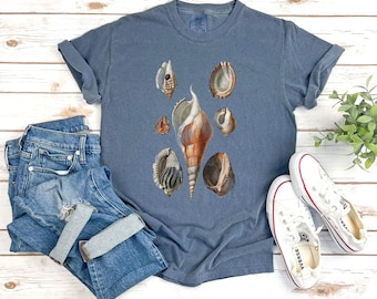 Camiseta de conchas marinas estilo vintage de los 90, Retro Comfort Colors® Y2K Ocean, vida marina, conchas marinas, unisex para adultos