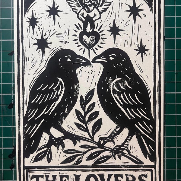 THE LOVERS Tarot Card Lino Print *MISPRINTS*