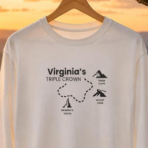 Chemise Virginia Triple Crown, bouton McAfee, dent de dragon, Tinker Cliffs, chemise de randonnée, cadeau Appalachian Trail | T-shirt unisexe à manches longues