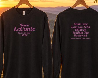 Mount LeConte 2-sidedLong Sleeve Shirt, Great Smoky Mountains National Park Tee, GSMNP Hiking Trail Tee, Appalachian Trail | Hiker Gift for