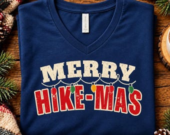 Christmas Hiking Shirt, Merry Hike-Mas Tee, Bella and Canvas Hiker Christmas Gift, Mountain Christmas, Unisex Garment-Dyed