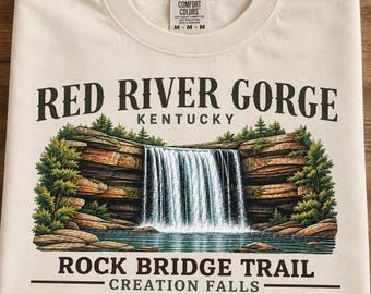 Red River Gorge Shirt, Creation Falls Rock Bridge Trail Tee, Kentucky Hiking Shirt, RRG Waterfall Hiker Gift,  Unisex Garment-Dyed T-shirt