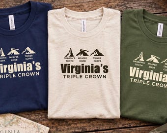 Virginia Triple Crown Shirt, McAfee Knob, Dragon's Tooth, Tinker Cliffs shirt, Appalachian Trail gift, Unisex Jersey Short Sleeve Tee