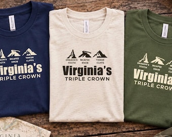 Virginia Triple Crown Shirt, McAfee Knob, Dragon's Tooth, Tinker Cliffs shirt, Appalachian Trail gift, Unisex Jersey Short Sleeve Tee