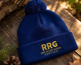 RRG beanie, Red River Gorge toboggan, hiking, climbing Kentucky gift Pom-Pom Knit Cap (Embroidery)
