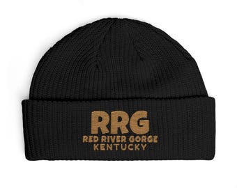 Red River Gorge Fisherman Beanie | Embroidered RRG Kentucky knit hat | Hiking, Climbing Outdoor Toboggan