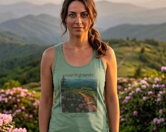 Camiseta sin mangas Roan Mountain Janes con paisaje desértico / Sendero de los Apalaches, Tennessee, Carolina del Norte