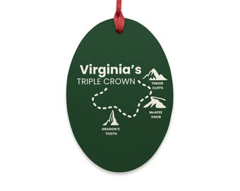 Houten ornament met Triple Crown-thema, cadeau met Triple Crown-thema uit Virginia, cadeau voor wandelaars met Triple Crown-thema, McAfee-knop, drakentand, Tinker Cliffs, cadeau