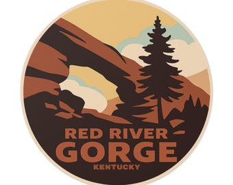 Red River Gorge Kentucky Sticker | Retro Hiking Decal | Round Sticker | Natural Bridge Arch