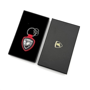 Lamborghini Red Leather Shield Keychain – Luxury Gift Boxed