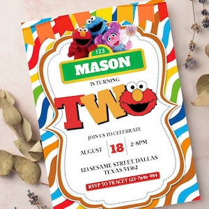 Sesame Street Birthday Invitation | Elmo Cookie Monster Abby Cadabby | Editable Digital Template | 2nd Birthday Party Invite