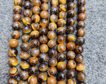 Tiger's Eye Beaded Necklace | 8mm Round Gemstone, Sterling Silver