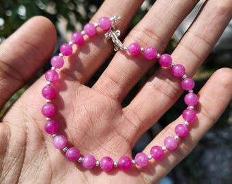 Roze toermalijn armband natuurlijke edelsteen kralenarmband gladde ronde kralen sierlijke minimalistische sieraden stapelen cadeau voor haar