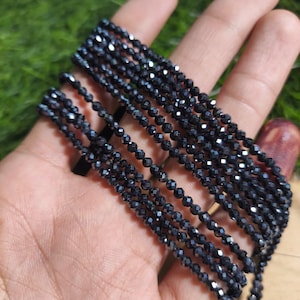AAA Black Diamond Beaded Necklace, 3mm Faceted Diamond Beads, Black Gemstone Beads, Faceted Rondelle, Black Diamond Necklace, Gift For Her
